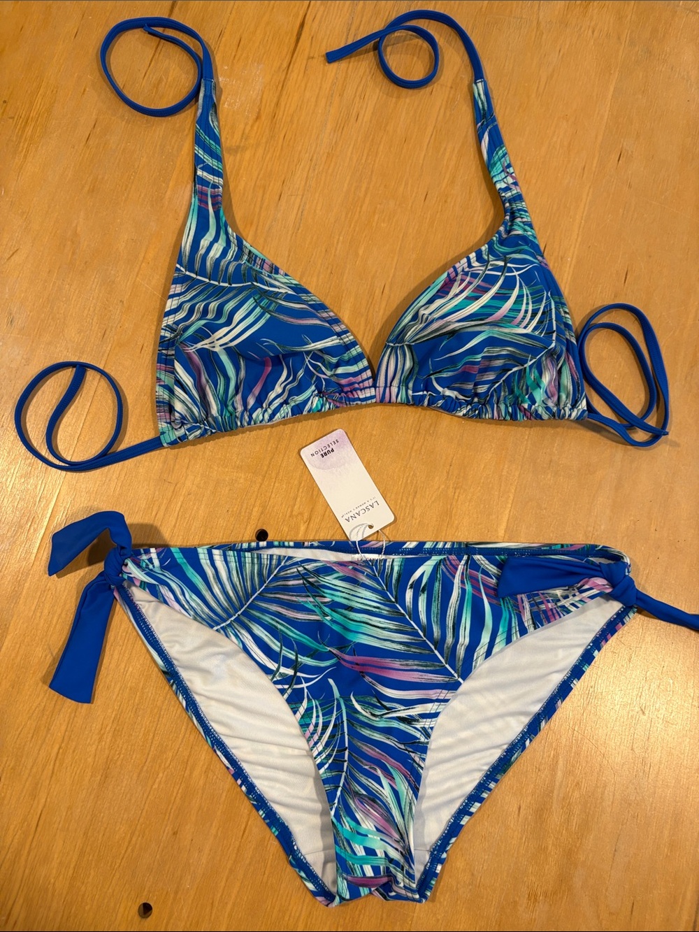 VENUS Blue Tropical Leaf Print Tie-Side Bikini